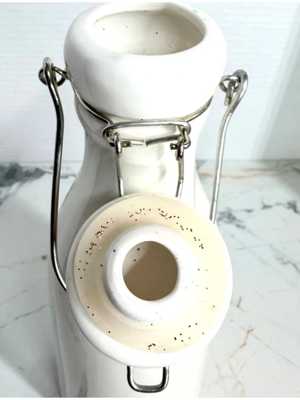 Vintage White Ceramic Milk Bottle Swing Top Wire Bale Lid Farmhouse Decor 12